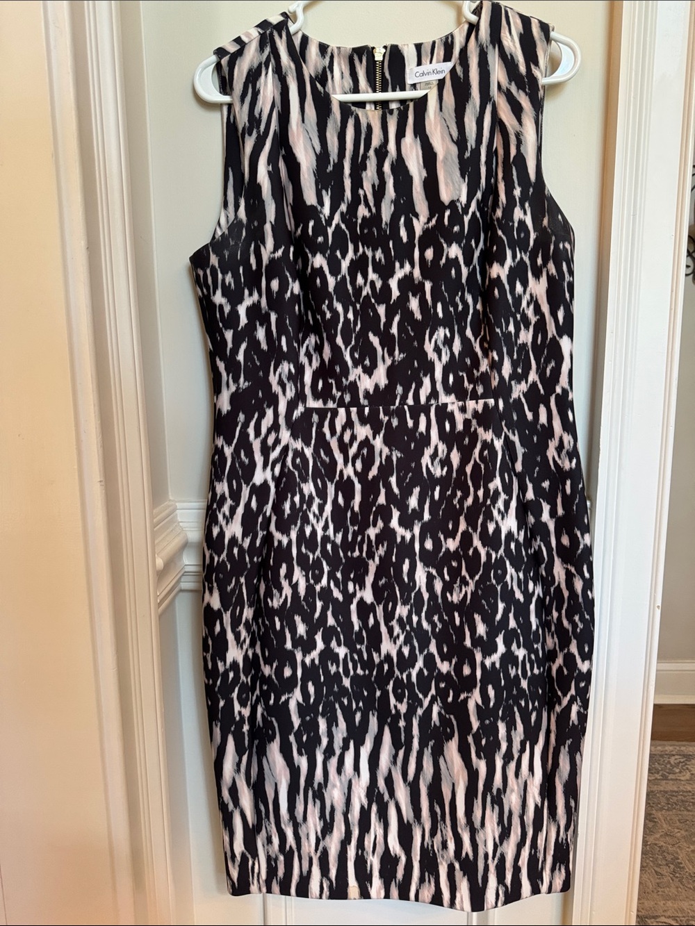 Calvin Klein Black and White Animal-Print Sheath Dress
